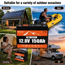 Buknuwo Smart 12V/12.8V 150Ah Bluetooth LiFePO4 Lithium Battery, 1920Wh Power Energy Battery, Built-in 100A BMS Grade A Cells, Low-Temp Protection, Capable Of Over 4, 000 Cycles Support Series/Parallel Battery For Solar, RV, Marine, Off-Grid Application