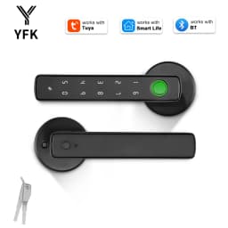 YFK Smart Life Door Lock 4 in 1 Fingerprint Lock Bluetooth Tuya APP Remote Unlock Anti-peep Password Temporary Passcode Quiet Mode Durable Electronic Lock for Home Bedroom Office Hotel Interior Door