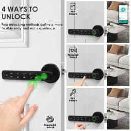 YFK Smart Life Door Lock 4 in 1 Fingerprint Lock Bluetooth Tuya APP Remote Unlock Anti-peep Password Temporary Passcode Quiet Mode Durable Electronic Lock for Home Bedroom Office Hotel Interior Door