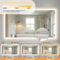 LED Rectangular Wall Mount Smart Bathroom Vanity Mirror Tempered Glass with 3 Color Temperature Options And Defog Feature for Makeup