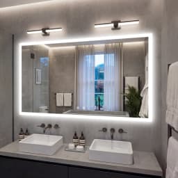 LED Rectangular Wall Mount Smart Bathroom Vanity Mirror Tempered Glass with 3 Color Temperature Options And Defog Feature for Makeup