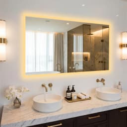 LED Rectangular Wall Mount Smart Bathroom Vanity Mirror Tempered Glass with 3 Color Temperature Options And Defog Feature for Makeup