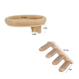Cat Wall Mounted Solid Wooden Furniture Climbing Ladder and Cat Hammock with Scratching Post for Activity Indoor Cats Perches