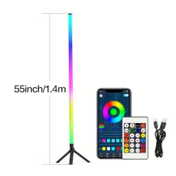 360° RGB Corner Atmosphere Lamp Black, 60LED Music Sync LED Wall Light, USB 5V Rechargeable Battery Powered, Remote APP Button Control Color Changing Ambient Lighting for Home Gaming Decor