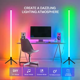 360° RGB Corner Atmosphere Lamp Black, 60LED Music Sync LED Wall Light, USB 5V Rechargeable Battery Powered, Remote APP Button Control Color Changing Ambient Lighting for Home Gaming Decor
