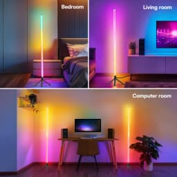 360° RGB Corner Atmosphere Lamp Black, 60LED Music Sync LED Wall Light, USB 5V Rechargeable Battery Powered, Remote APP Button Control Color Changing Ambient Lighting for Home Gaming Decor