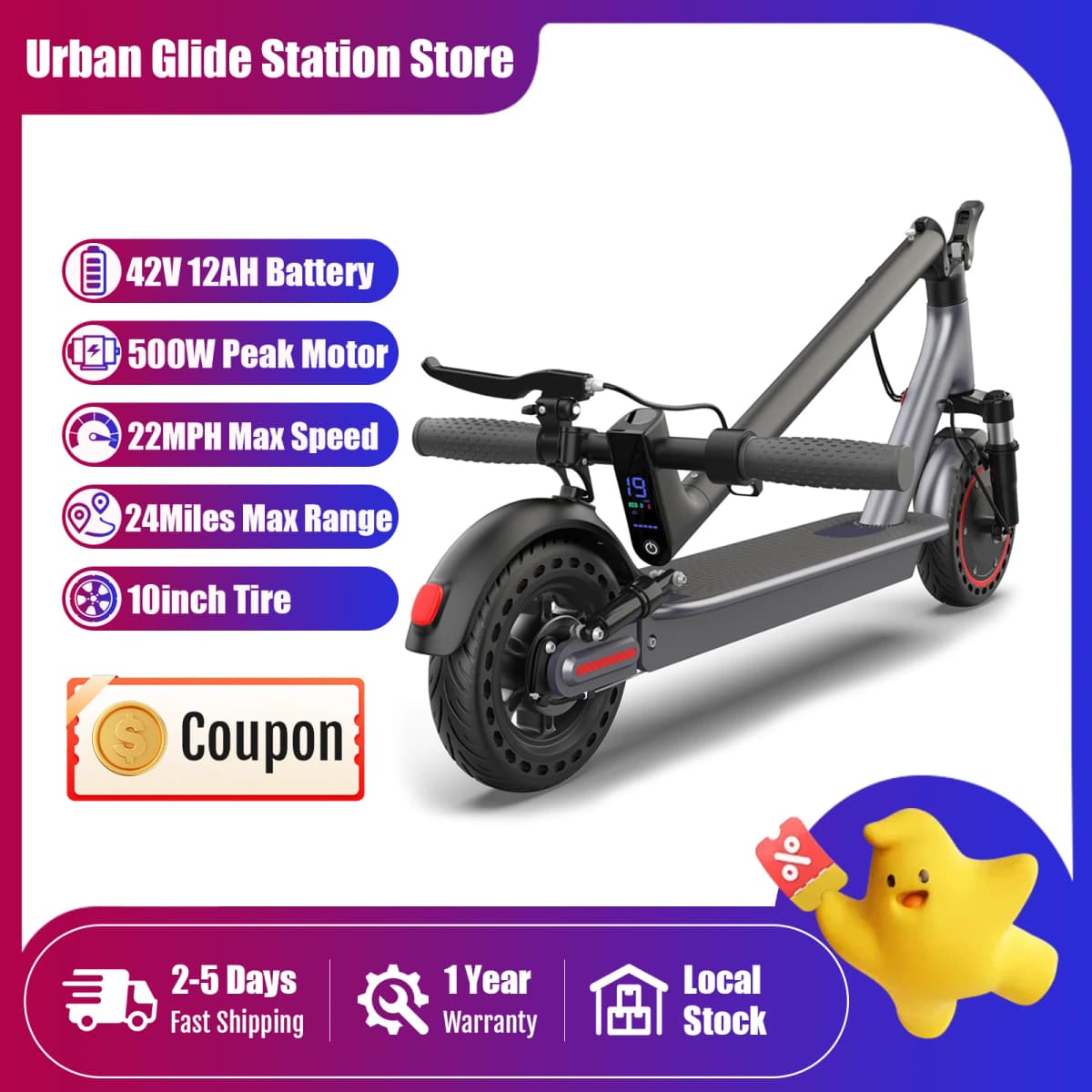 Electric Scooter- 10'' Solid Tires, 42V 10.4Ah Battery,Up to 22MPH Max Speed, 500W Motor, Max 24Miles Long-Range Foldable Escooter for Adults Adults Scooter with Double Braking System, App Control