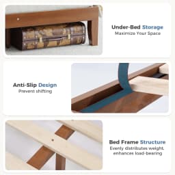 JHK Wood Bed Frame with Headboard Solid Natural Wooden Platform Bed Base Heavy Duty Slat Support Mattress Foundation No Box Spring Needed Low-Profile Design