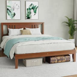 JHK Wood Bed Frame with Headboard Solid Natural Wooden Platform Bed Base Heavy Duty Slat Support Mattress Foundation No Box Spring Needed Low-Profile Design