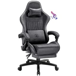 GTPLAYER Gaming Chair Adjustable Ergonomic Faux Leather Swiveling PC & Racing Game Chair with Built-in Speakers,Footrest