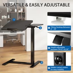 JHK Overbed Bedside Flip Lap Desk with Wheels and Tilt Top Adjustable Height Home Use Bed Table Mobile Standing Desk For Bedroom