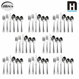 HANSMART 48-Piece Stainless Steel Flatware Set Service for 8 Silver Cutlery Set Silverware Set Kitchen Tableware Utensils Set with 16 Teaspoons Spoons Forks Knives Dinner Cutlery Silverware Sets