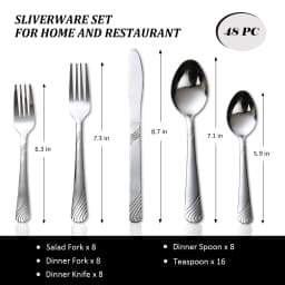HANSMART 48-Piece Stainless Steel Flatware Set Service for 8 Silver Cutlery Set Silverware Set Kitchen Tableware Utensils Set with 16 Teaspoons Spoons Forks Knives Dinner Cutlery Silverware Sets