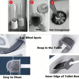 3-Piece Silicone Toilet Brush Set: Wall-Mounted Bracket & Crevice Cleaner
