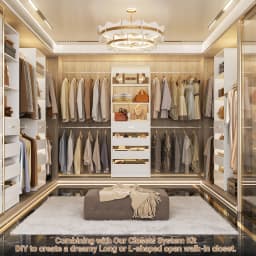 4-9Ft Closet System with 4 Wooden Drawers, Walk-in Closet Organizer Wardrobe Clothes Rack with 4 Hanging Rods, Garment Rack