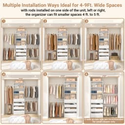 4-9Ft Closet System with 4 Wooden Drawers, Walk-in Closet Organizer Wardrobe Clothes Rack with 4 Hanging Rods, Garment Rack