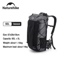 Naturehike Outdoor Mountain Backpack 60+5L Waterproof High Capacity Sports Climbing Hiking Travel Bag With Rain Cover