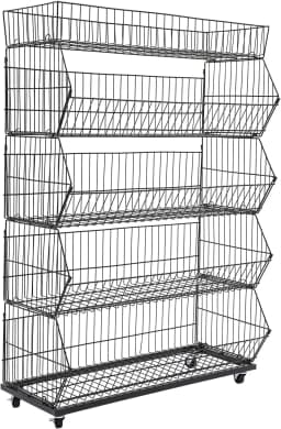 5 Tier Large Wire Metal Mobile Supermarket Storage Shelf,Fruit Vegetable Snack Supply Basket for Home Store Market