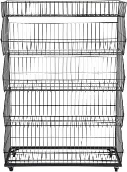 5 Tier Large Wire Metal Mobile Supermarket Storage Shelf,Fruit Vegetable Snack Supply Basket for Home Store Market