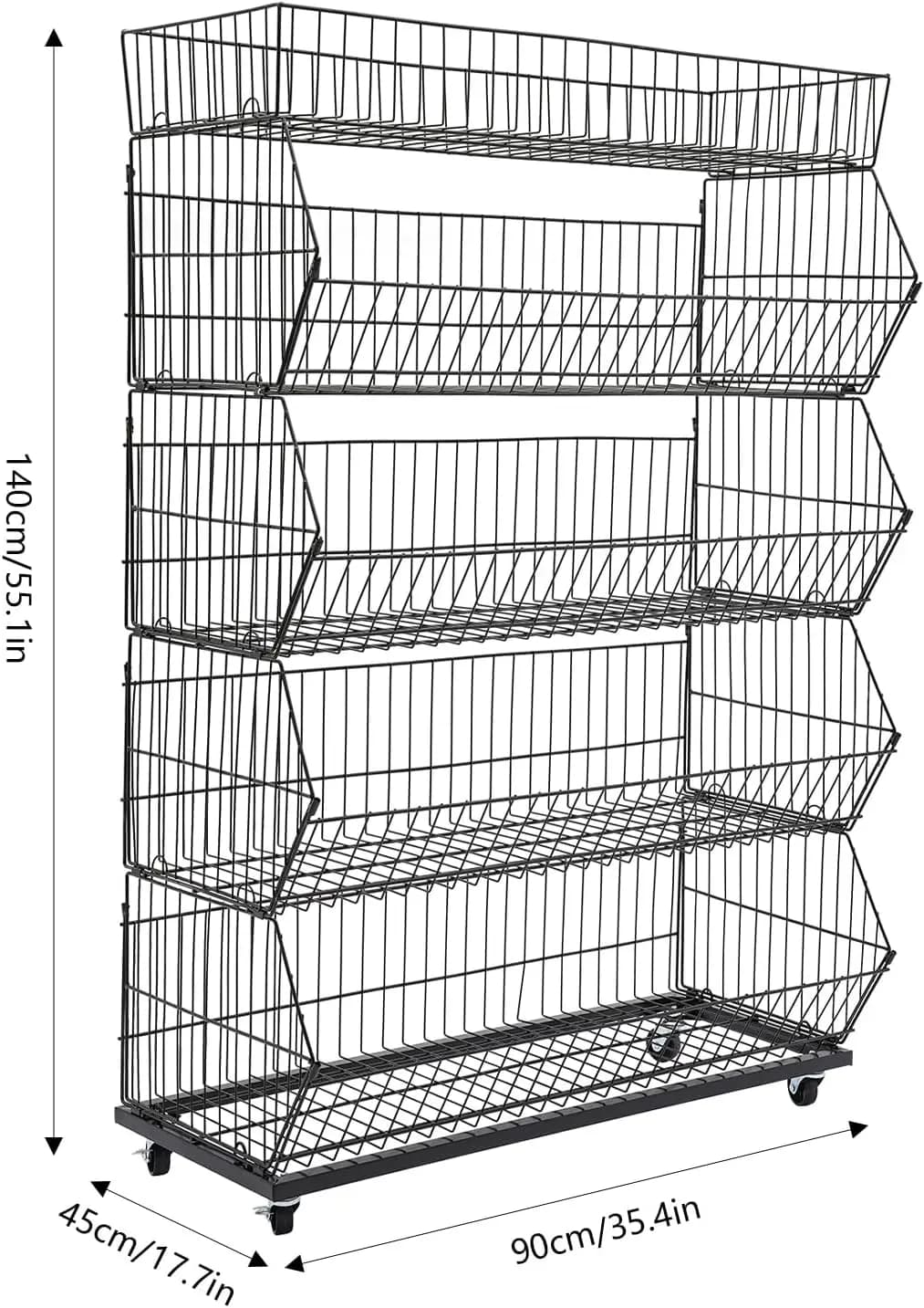 5 Tier Large Wire Metal Mobile Supermarket Storage Shelf,Fruit Vegetable Snack Supply Basket for Home Store Market
