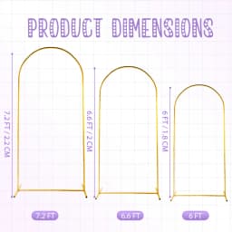 3Pack Golden Metal Arch Kits, Adjustable & Portable Backdrop Stand for Party Wedding Garden Balloon Decor(6FT+6.6FT+7.2FT)