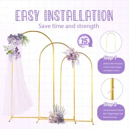3Pack Golden Metal Arch Kits, Adjustable & Portable Backdrop Stand for Party Wedding Garden Balloon Decor(6FT+6.6FT+7.2FT)