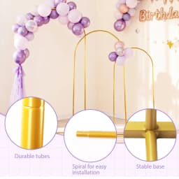 3Pack Golden Metal Arch Kits, Adjustable & Portable Backdrop Stand for Party Wedding Garden Balloon Decor(6FT+6.6FT+7.2FT)