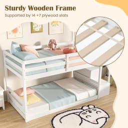 Twin Over Twin Solid Wood Bunk Bed with Storage Stairs Guardrails for Kids Teens Dorm Space Customized