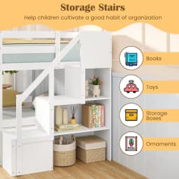 Twin Over Twin Solid Wood Bunk Bed with Storage Stairs Guardrails for Kids Teens Dorm Space Customized