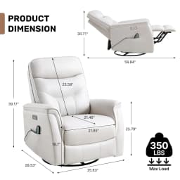 Power Massage Heat Swivel Rocker Recliner Chair w/USB, Nursery Living Room Oversized, Customized