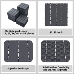 Plastic Interlocking Deck Tiles (44 Pack) - 12"x12" Outdoor Patio Flooring, Decking Tiles for Poolside, Backyard, Balcony