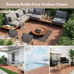 Plastic Interlocking Deck Tiles (44 Pack) - 12"x12" Outdoor Patio Flooring, Decking Tiles for Poolside, Backyard, Balcony
