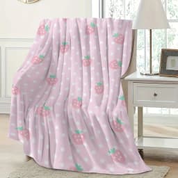 Pink Strawberry Print Flannel Blanket, Soft Warm Cozy Throw for Home Kitchen Sofa Camping Relaxation