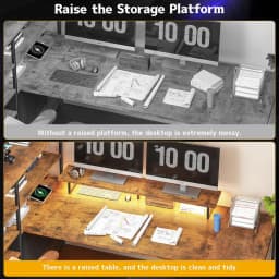L Shaped Desk with Monitor Stand, 63'' Reversible U Shaped Office Desk with 6 Tire Storage Shelves & 2 Fabric Drawers