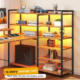 L Shaped Desk with Monitor Stand, 63'' Reversible U Shaped Office Desk with 6 Tire Storage Shelves & 2 Fabric Drawers