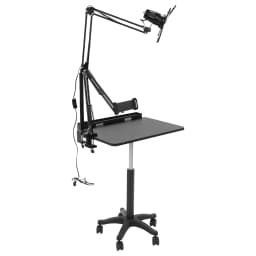Adjustable Height Tattoo Workstation, Rolling Salon Table with LED Light, Large Panel Board for Tattoo, Beauty, Hair Styling
