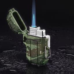 Windproof IP56 Waterproof Blue Flame Jet Gas Lighter with Safety Lock and Adjustable Jet Flame for Men's Gift Camping BBQ