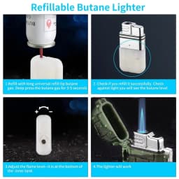 Windproof IP56 Waterproof Blue Flame Jet Gas Lighter with Safety Lock and Adjustable Jet Flame for Men's Gift Camping BBQ