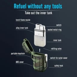 Windproof IP56 Waterproof Blue Flame Jet Gas Lighter with Safety Lock and Adjustable Jet Flame for Men's Gift Camping BBQ