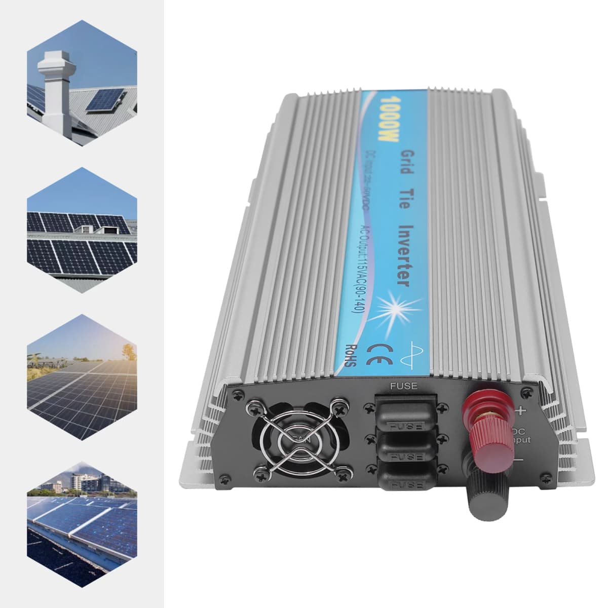 1000W Grid Tie Inverter MPPT Pure Sine Wave 22-50VDC Solar Input AC90-140V Output for 36V Solar Panel