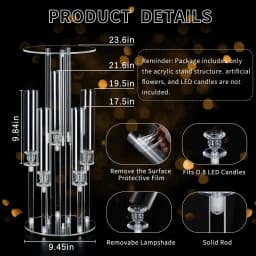 4PCS Acrylic Candelabra 5 Arm Clear Centerpiece for Wedding Table | Crystal Candle Holder with Lampshade for Birthday Christmas Party Dining Room Decor