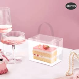 50 Pcs Clear Cake Boxes Set, Plastic Cake Carrier with Lid and Handle 4.7x3.9x3.15" for Cupcake Cookie Party Favor