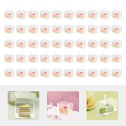 50 Pcs Clear Cake Boxes Set, Plastic Cake Carrier with Lid and Handle 4.7x3.9x3.15" for Cupcake Cookie Party Favor