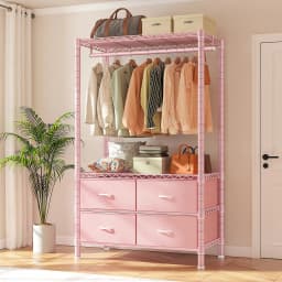 EnHomee Heavy Duty Portable Garment Rack – 4 Drawers & Shelves, Sturdy & Durable – Clothing Hanger for Hanging Clothes
