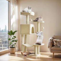MCQ 44IN Cat Tree Tower Cat Climbing Tower with Natural Sisal Scratching Posts Pet Condo for Indoor Cats and Kittens Play