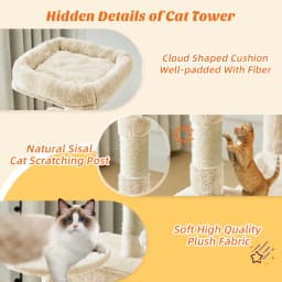 MCQ 44IN Cat Tree Tower Cat Climbing Tower with Natural Sisal Scratching Posts Pet Condo for Indoor Cats and Kittens Play