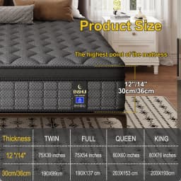 14"Gel Memory Foam Hybrid Pocket Spring Mattress Twin Full Queen King Bed Mattress In A Box, Medium Firm For Pain Relief Feel