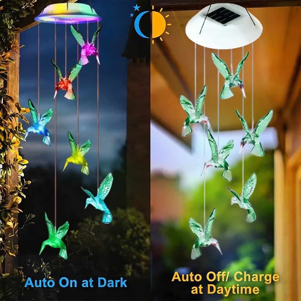 2/1pcs Solar Hummingbird Wind Chimes Colorful Gradient LED Lights Garden Balcony Decoration Pendant No Need to Plug In and Swing