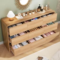 9 Drawer Dresser for Bedroom, 63" Wide Dressers & Chest of Drawers with Curved Profile Design, Wood Closet Storage Dressers Orga