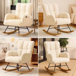 COMHOMA Nursery Rocking Chair, Teddy Glider with Side Pockets, High Back Chair for Adults, Bedroom & Living Room